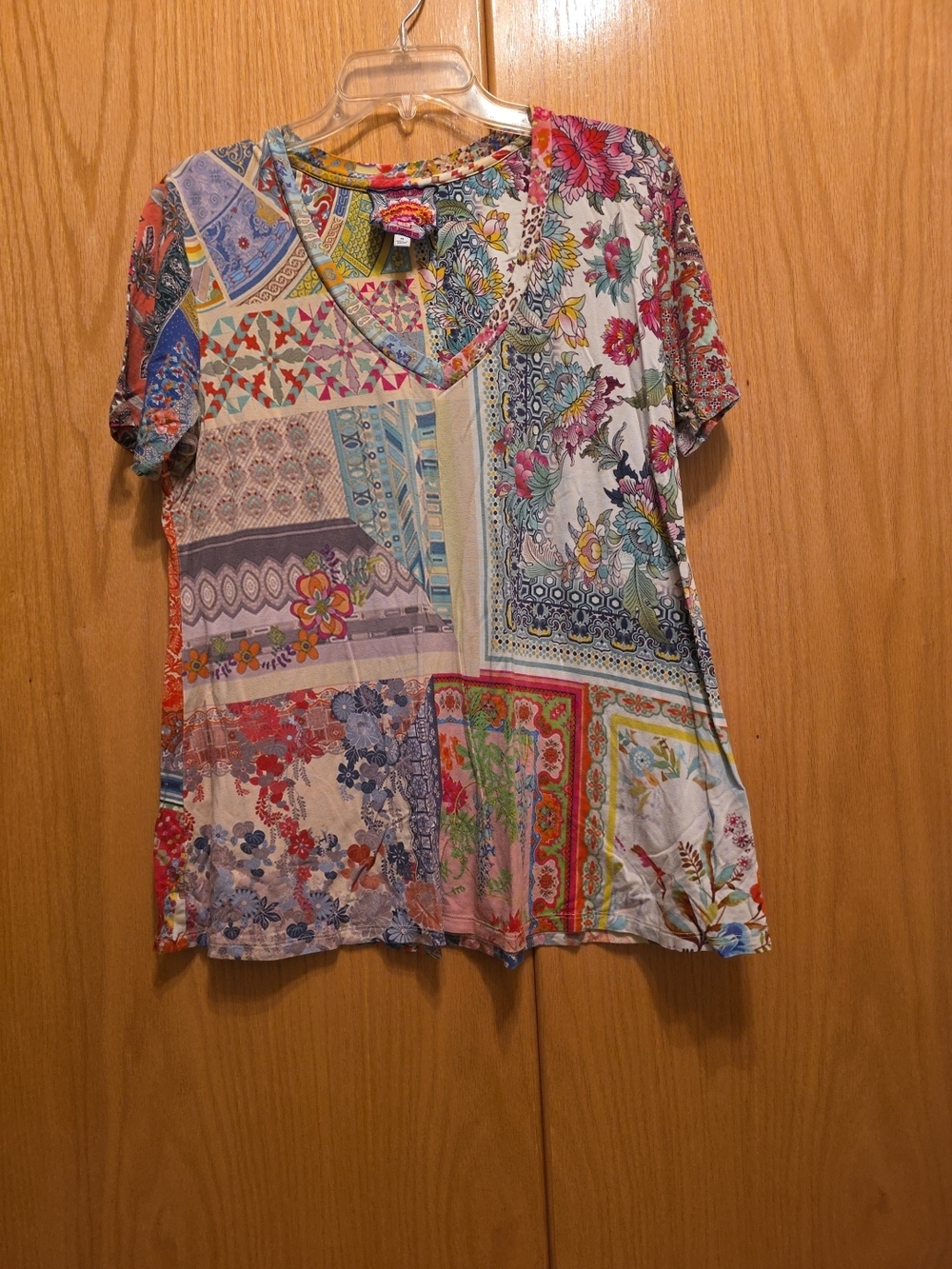 JOHNNY WAS sz Med Boho Bamboo Swing Top Multicolor Beachy Summer Fun